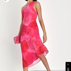 Pretty Serene Pink Floral One-Shoulder Midi Dress